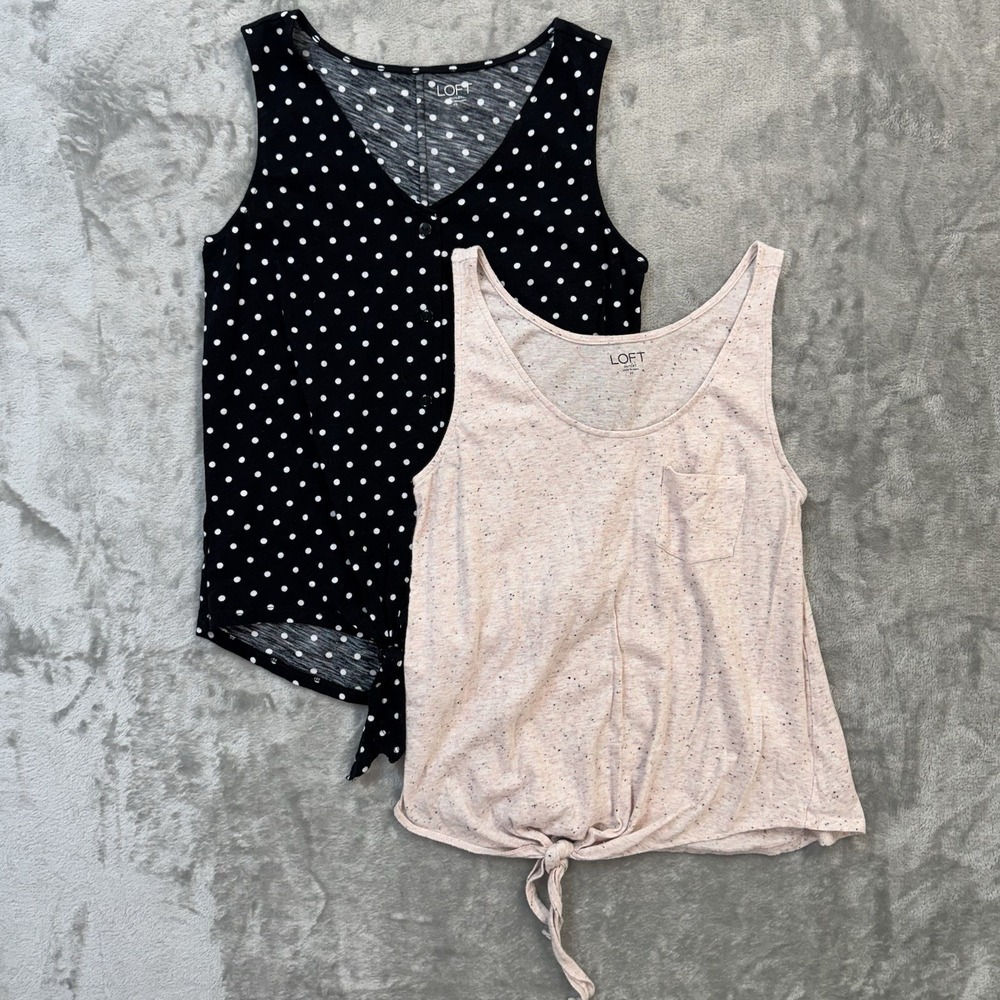 Ann Taylor Loft Tied Knotted Tank Tops Lot of 2 Size XS Peach/Black Polka Dot